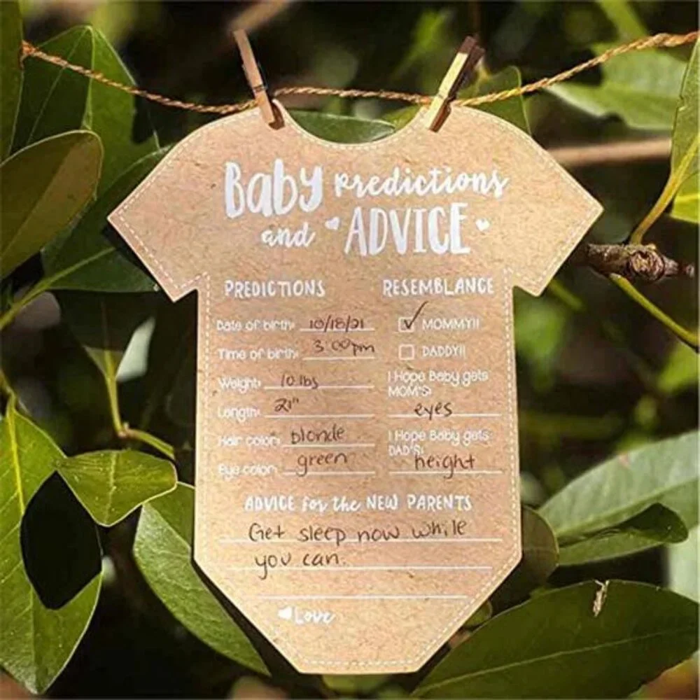 baby shower prediction cards advice game onesie keepsake gender neutral set